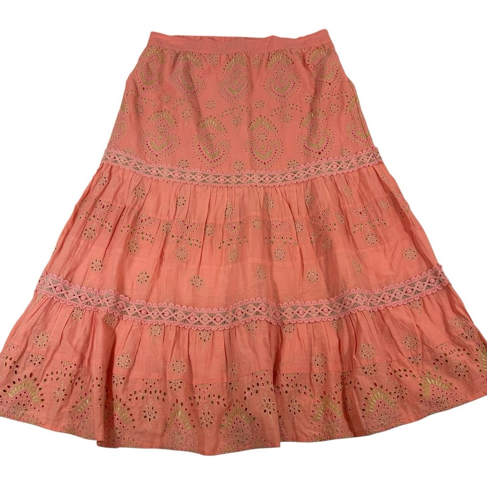 Boston Proper Coral Metallic Embroidered Eyelet Coquette Boho Resort Maxi XL - Picture 5 of 13